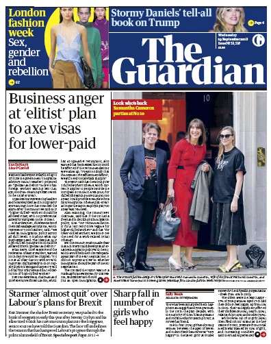 The Guardian Newspaper Front Page (UK) for 19 September 2018