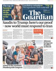 The Guardian (UK) Newspaper Front Page for 19 September 2019