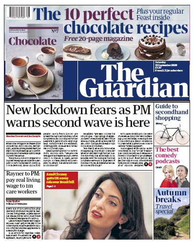 The Guardian Newspaper Front Page (UK) for 19 September 2020