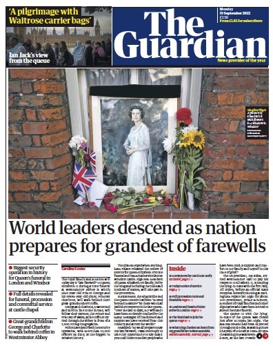 The Guardian Newspaper Front Page (UK) for 19 September 2022