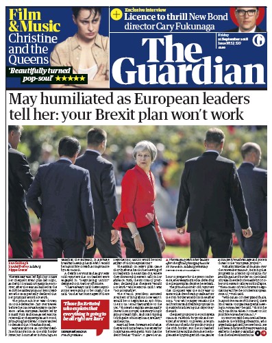 The Guardian Newspaper Front Page (UK) for 1 October 2018