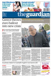 The Guardian (UK) Newspaper Front Page for 1 November 2011