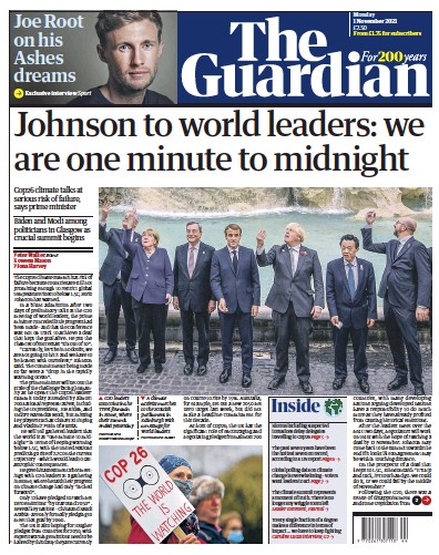The Guardian Newspaper Front Page (UK) for 1 November 2021