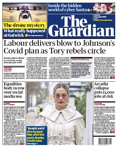 The Guardian Newspaper Front Page (UK) for 1 December 2020