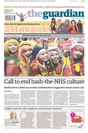 The Guardian Newspaper Front Page (UK) for 1 January 2014