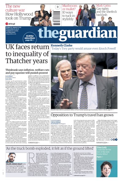 The Guardian Newspaper Front Page (UK) for 1 February 2017