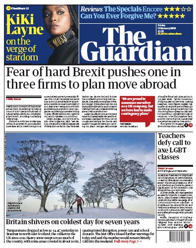 The Guardian Newspaper Front Page (UK) for 1 February 2019