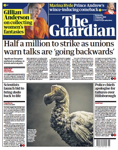 The Guardian Newspaper Front Page (UK) for 1 February 2023