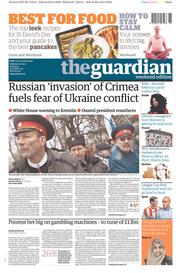 The Guardian Newspaper Front Page (UK) for 1 March 2014