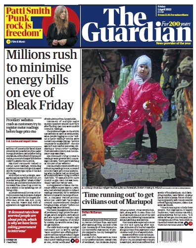 The Guardian Newspaper Front Page (UK) for 1 April 2022