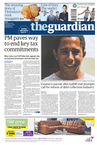 The Guardian Newspaper Front Page (UK) for 1 May 2017