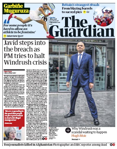 The Guardian Newspaper Front Page (UK) for 1 May 2018