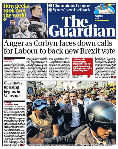 The Guardian Newspaper Front Page (UK) for 1 May 2019