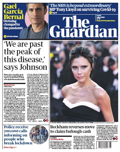 The Guardian Newspaper Front Page (UK) for 1 May 2020