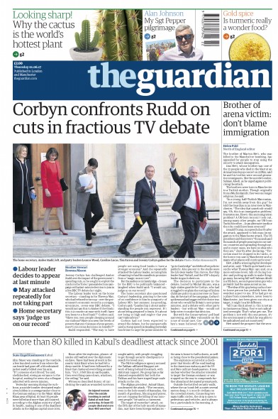 The Guardian Newspaper Front Page (UK) for 1 June 2017