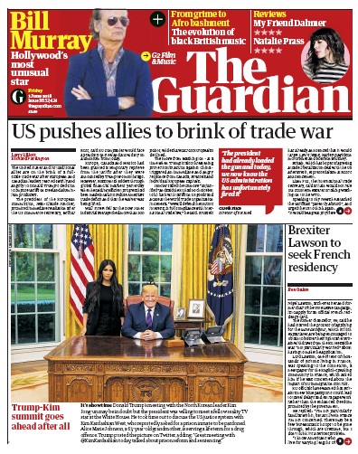 The Guardian Newspaper Front Page (UK) for 1 June 2018