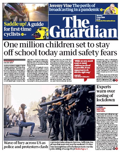 The Guardian Newspaper Front Page (UK) for 1 June 2020
