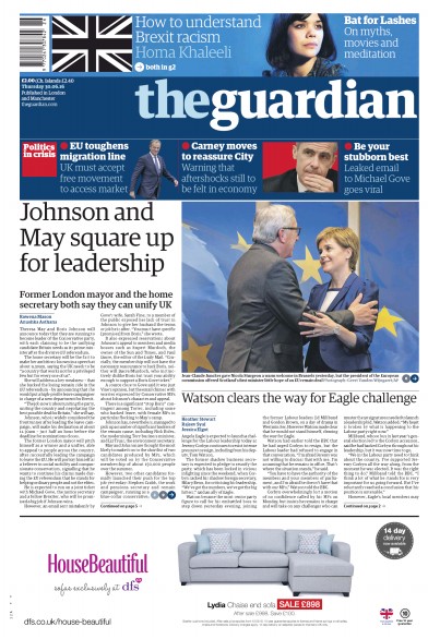 The Guardian Newspaper Front Page (UK) for 1 July 2016