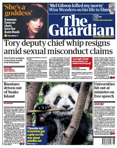 The Guardian Newspaper Front Page (UK) for 1 July 2022