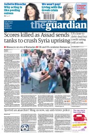 The Guardian Newspaper Front Page (UK) for 1 August 2011