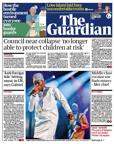 The Guardian Newspaper Front Page (UK) for 1 August 2018