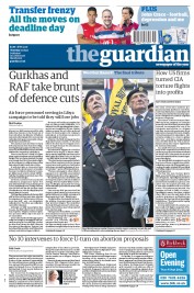 The Guardian (UK) Newspaper Front Page for 1 September 2011