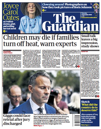 The Guardian Newspaper Front Page (UK) for 1 September 2022