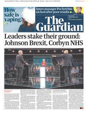 The Guardian (UK) Newspaper Front Page for 20 November 2019