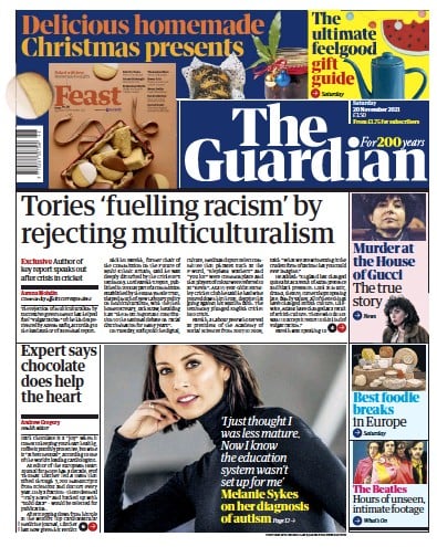 The Guardian Newspaper Front Page (UK) for 20 November 2021
