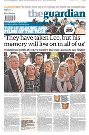 The Guardian Newspaper Front Page (UK) for 20 December 2013