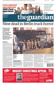 The Guardian (UK) Newspaper Front Page for 20 December 2016