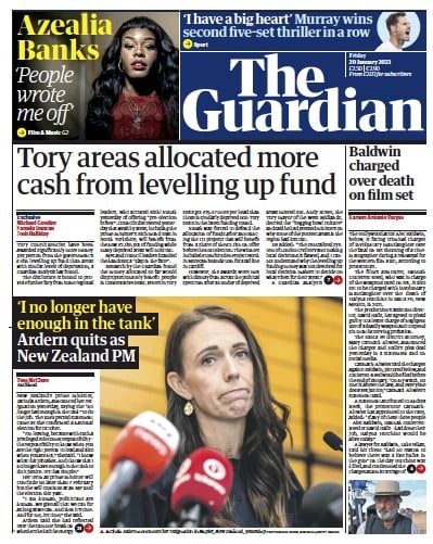 The Guardian Newspaper Front Page (UK) for 20 January 2023
