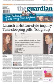 The Guardian Newspaper Front Page (UK) for 20 February 2014