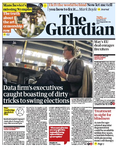 The Guardian Newspaper Front Page (UK) for 20 March 2018