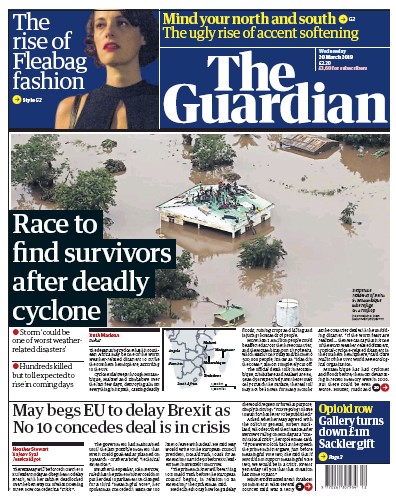 The Guardian Newspaper Front Page (UK) for 20 March 2019