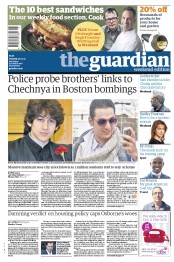 The Guardian Newspaper Front Page (UK) for 20 April 2013