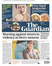 The Guardian (UK) Newspaper Front Page for 20 April 2019