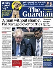 The Guardian (UK) Newspaper Front Page for 20 April 2022