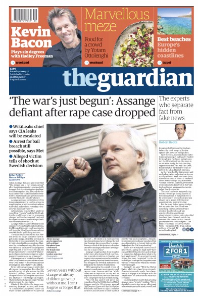 The Guardian Newspaper Front Page (UK) for 20 May 2017
