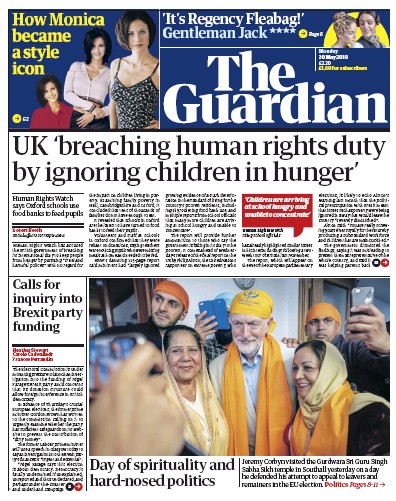 The Guardian Newspaper Front Page (UK) for 20 May 2019