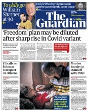 The Guardian (UK) Newspaper Front Page for 20 May 2021