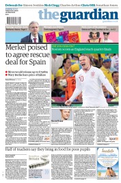The Guardian Newspaper Front Page (UK) for 20 June 2012