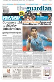 The Guardian Newspaper Front Page (UK) for 20 June 2014