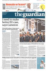 The Guardian (UK) Newspaper Front Page for 20 June 2016