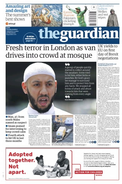 The Guardian Newspaper Front Page (UK) for 20 June 2017