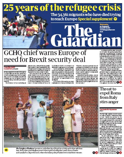 The Guardian Newspaper Front Page (UK) for 20 June 2018