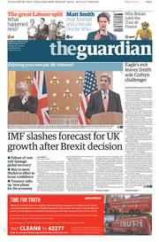 The Guardian (UK) Newspaper Front Page for 20 July 2016
