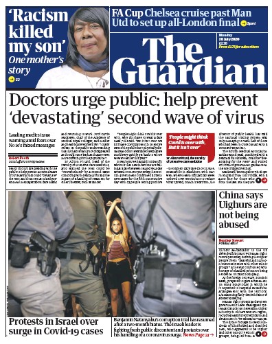 The Guardian Newspaper Front Page (UK) for 20 July 2020