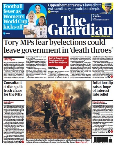The Guardian Newspaper Front Page (UK) for 20 July 2023