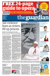 The Guardian Newspaper Front Page (UK) for 20 August 2011